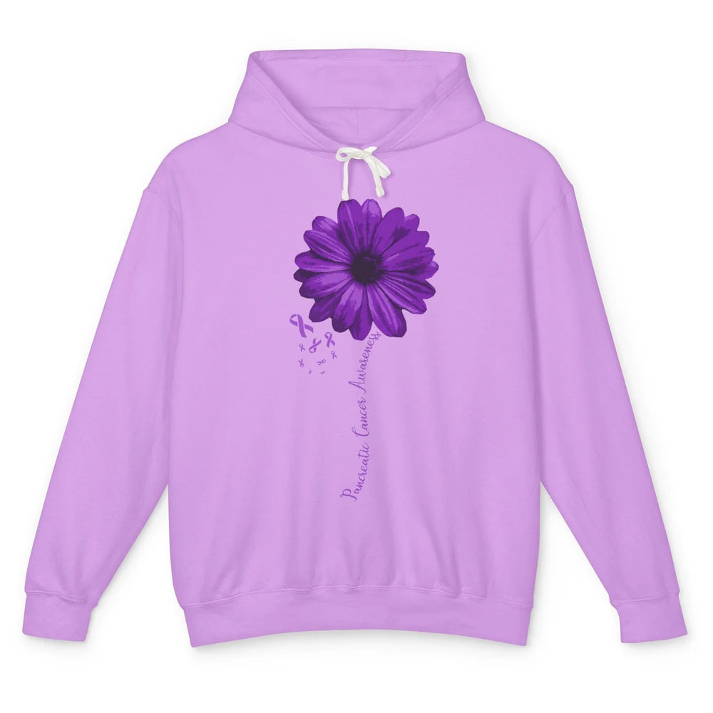 Pancreatic Cancer Awareness Purple Ribbon Daisy Flower Unisex Lightweight Hoodie