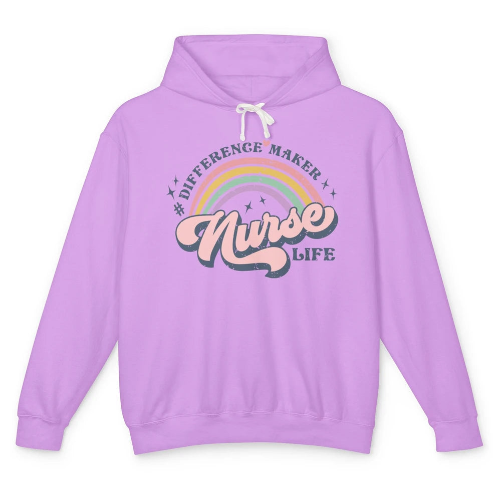 Nurse Life Rainbow Difference Maker Nurse Vibes Nursing Gift Unisex Lightweight Hoodie