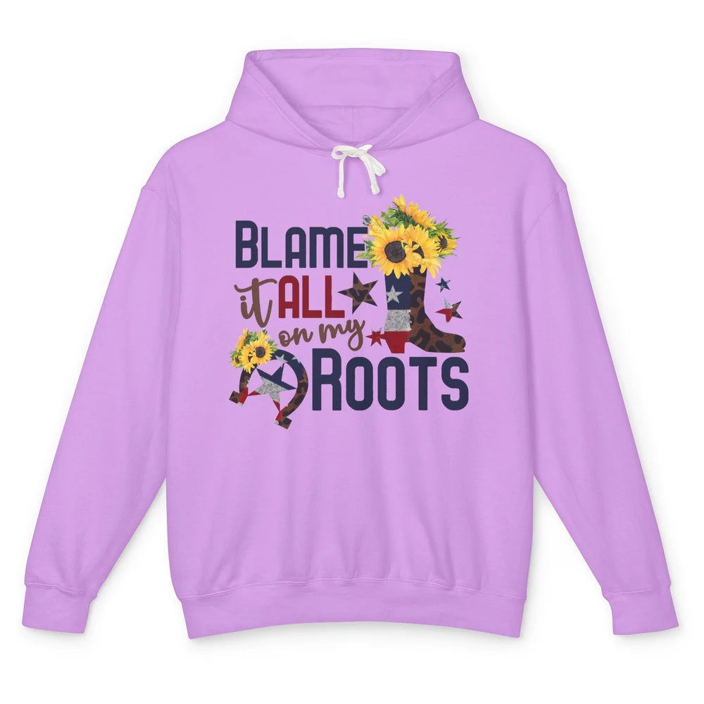 Retro Cowgirl Boot Blame It All On My Boot US Flag Sunflower Unisex Lightweight Hoodie