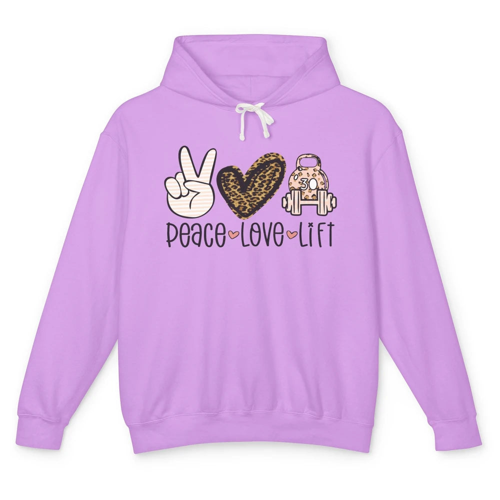 Peace Love Lift Leopard Fitness Workout Gym Trainer Gift Unisex Lightweight Hoodie