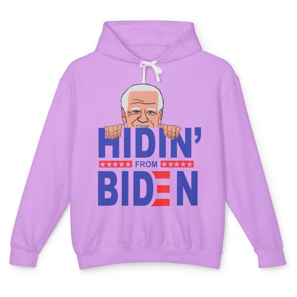 Retro Funny Joe Biden Hiding From Biden Anti Liberal US Flag Unisex Lightweight Hoodie