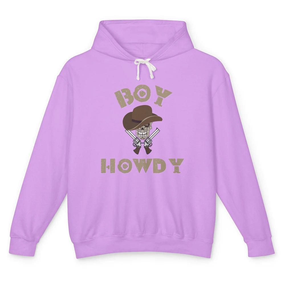 Retro Boy Howdy Rodeo Cowboy Skull Vintage Western Country Unisex Lightweight Hoodie