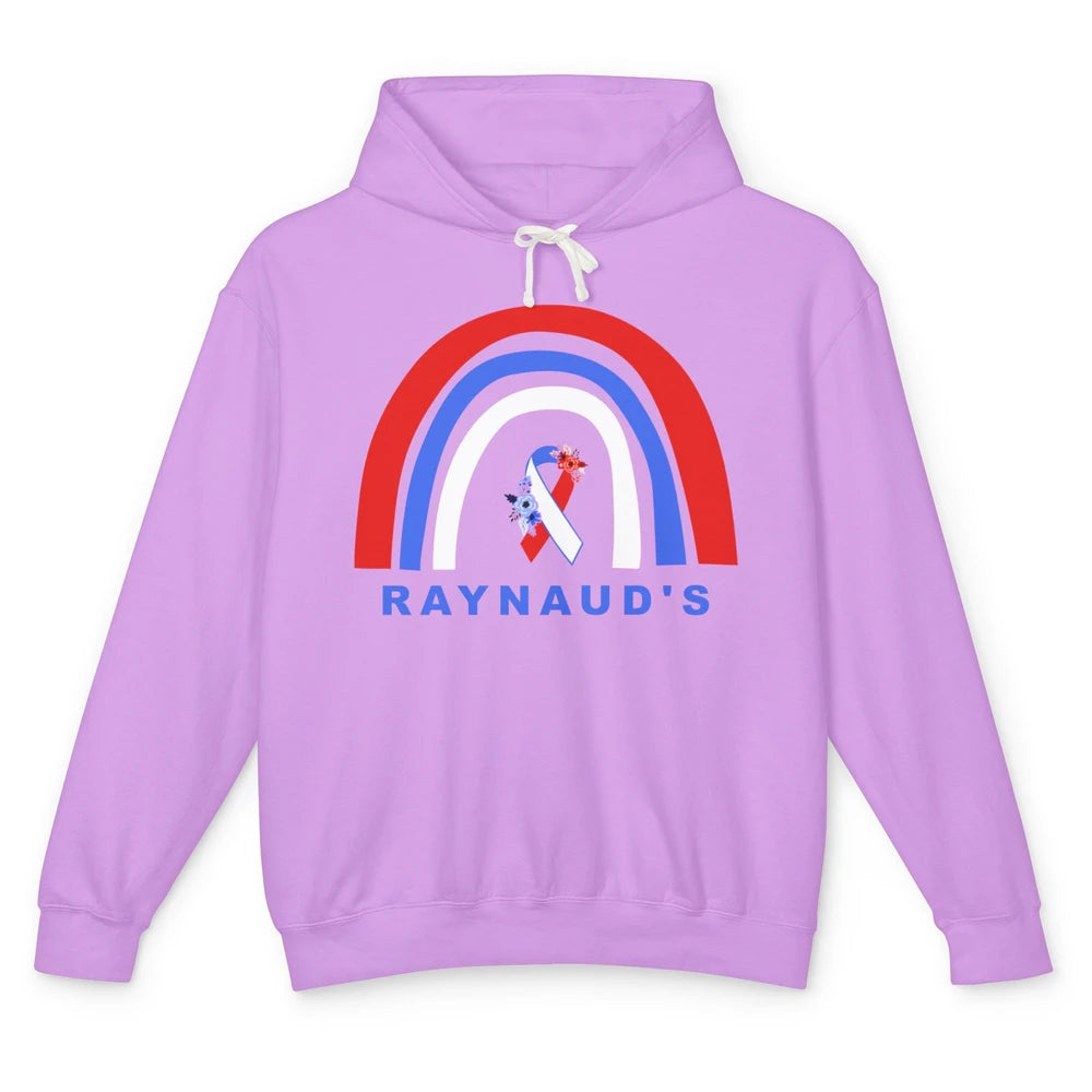 Raynaud's Syndrome Awareness Floral Red Blue Ribbon Rainbow Unisex Lightweight Hoodie