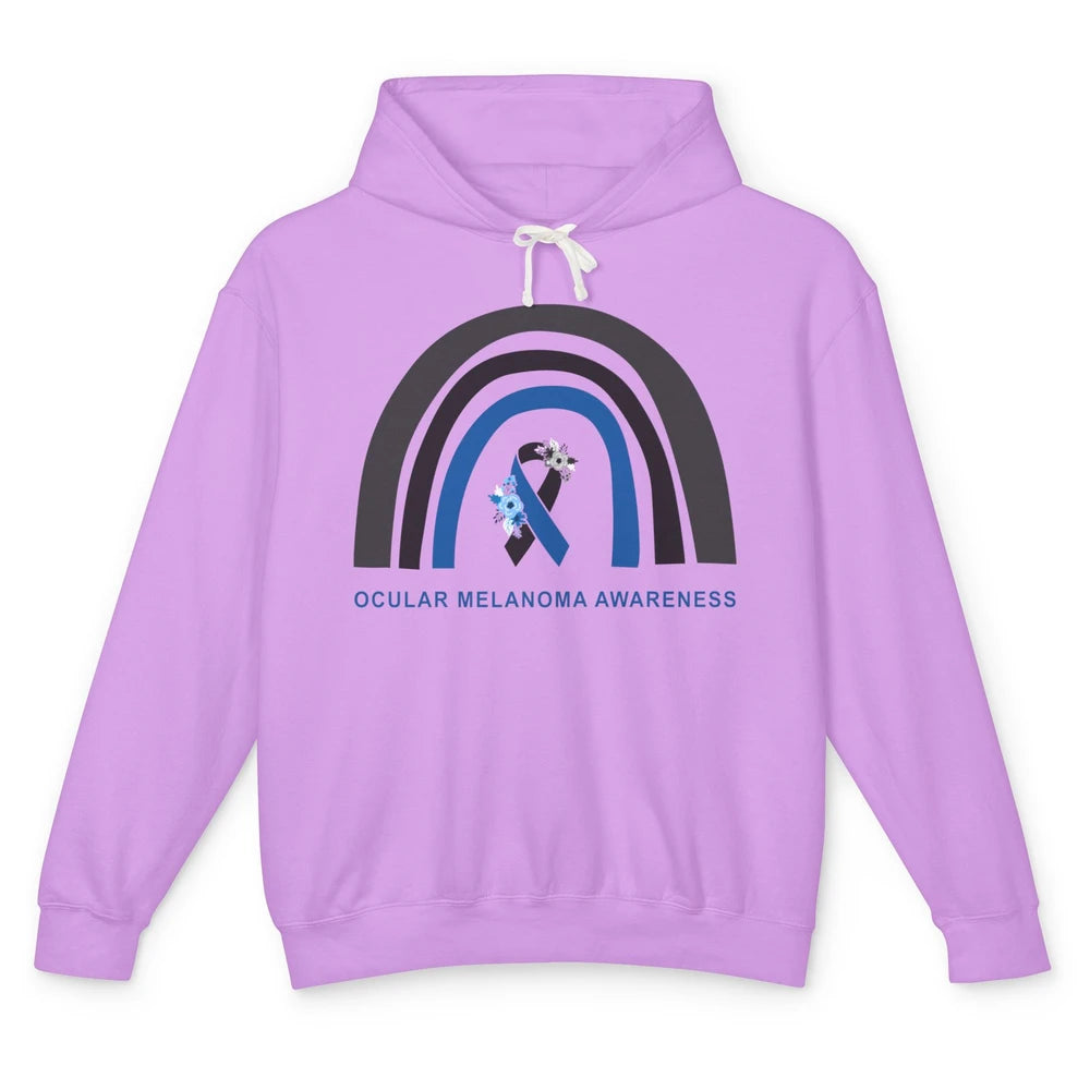 Ocular Melanoma Awareness Floral Black Blue Ribbon Rainbow Unisex Lightweight Hoodie