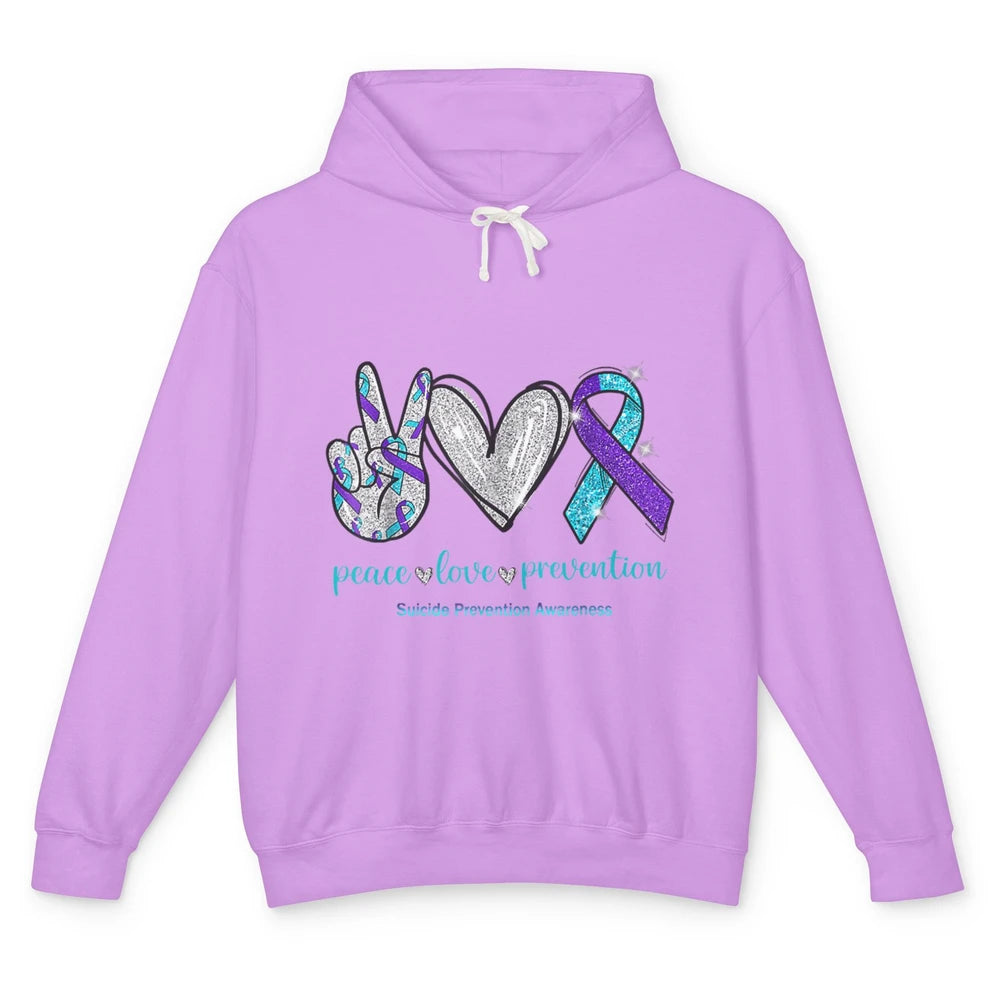 Peace Love Teal Purple Ribbon Suicide Prevention Awareness Unisex Lightweight Hoodie