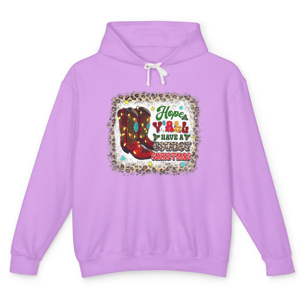 Merry Christmas Cowboy Boots Leopard Xmas Lights Western Unisex Lightweight Hoodie