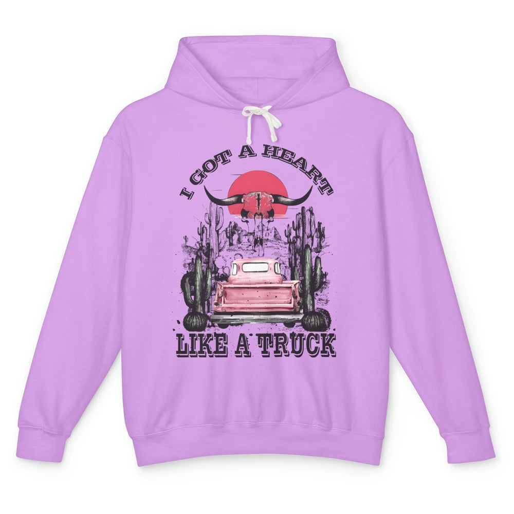 Retro Boho Bull Skull Got Heart Like A Truck Western Country Unisex Lightweight Hoodie