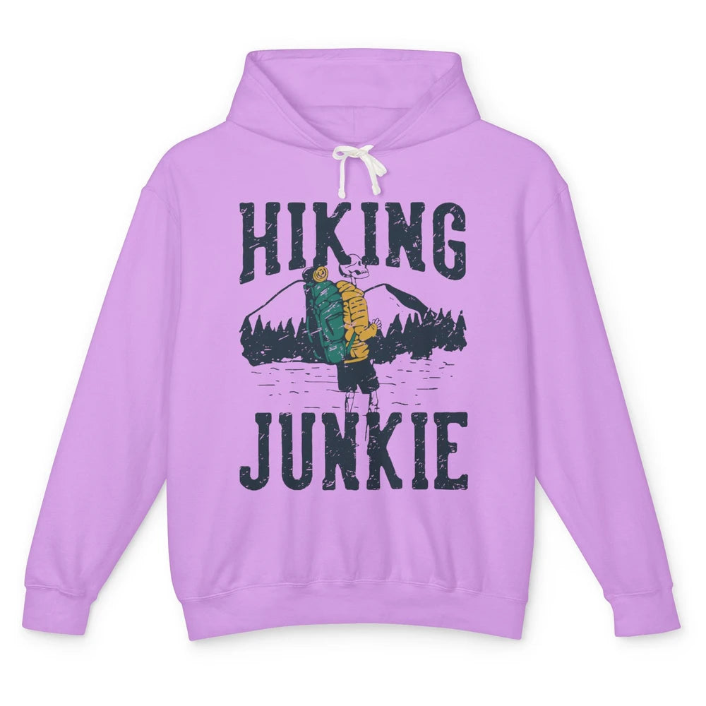 Retro Mountain Hiking Junkie Skeleton Nature Exploring Hiker Unisex Lightweight Hoodie