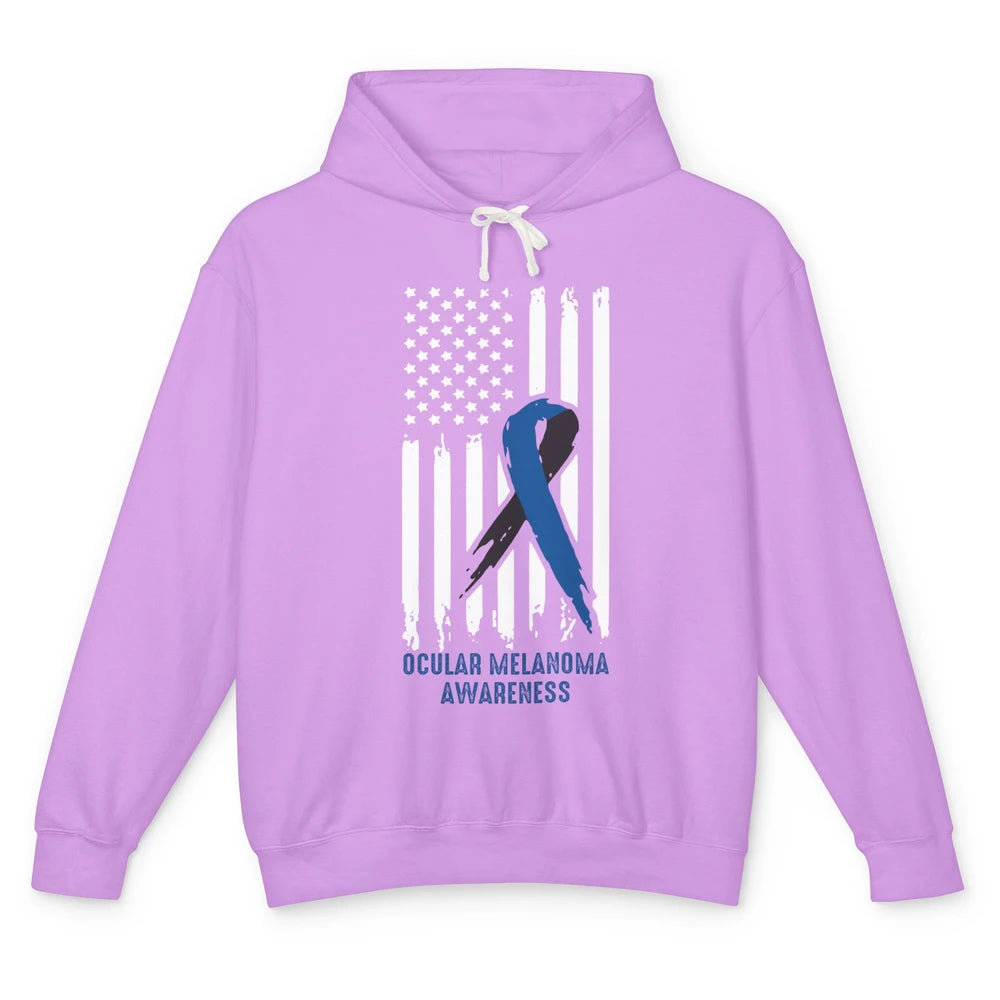 Ocular Melanoma Awareness Ribbon No One Fight Alone US Flag Unisex Lightweight Hoodie