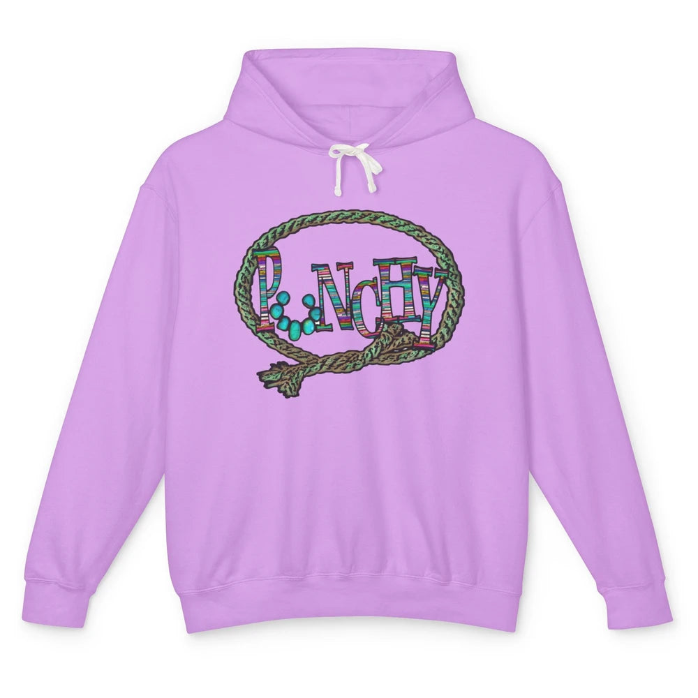 Retro Cowgirl Punchy Cowhide Turquoise Lasso Western Cowboy Unisex Lightweight Hoodie