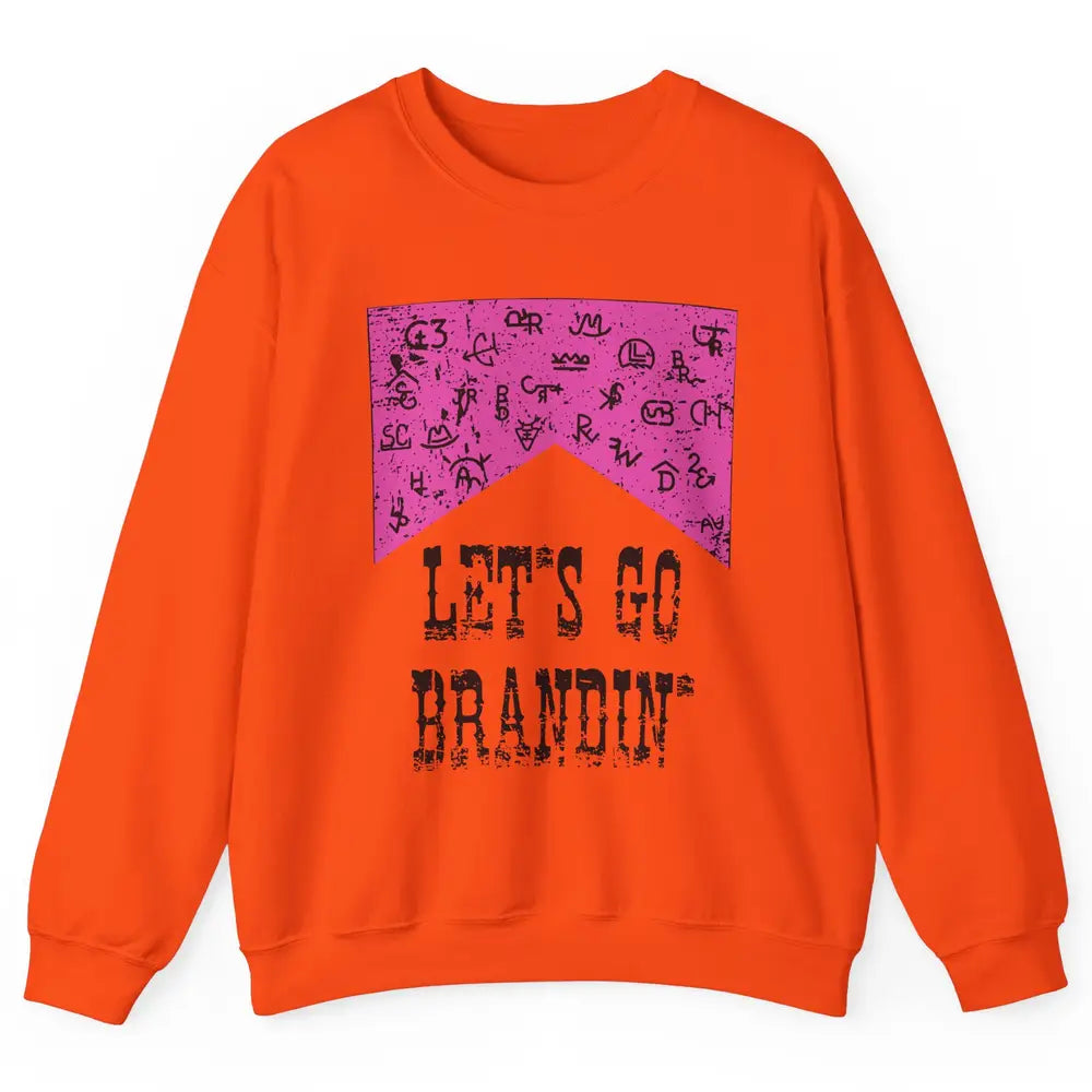 Retro Cowboy Hat Let's Go Brandin' Western Country Symbols Unisex Crewneck Sweatshirt