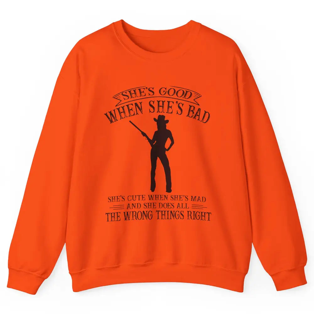 Retro Cowgirl She's Good When She's Bad Western Country Girl Unisex Crewneck Sweatshirt
