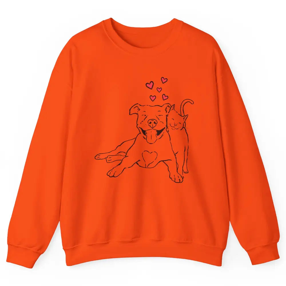Pittie And Kitty Cute Pitbull Cats And Dogs Lovers Gift Unisex Crewneck Sweatshirt