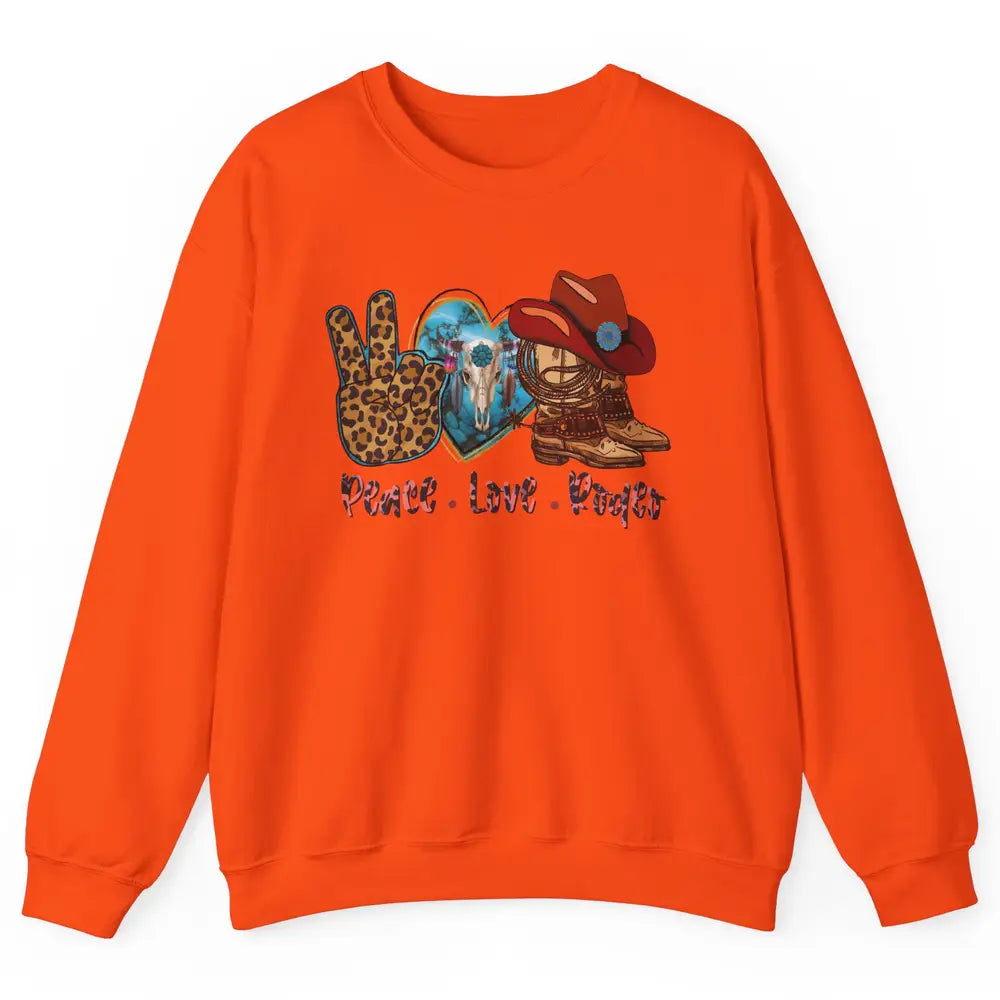 Retro Peace Love Rodeo Cowboy Boots And Hat Western Country Unisex Crewneck Sweatshirt