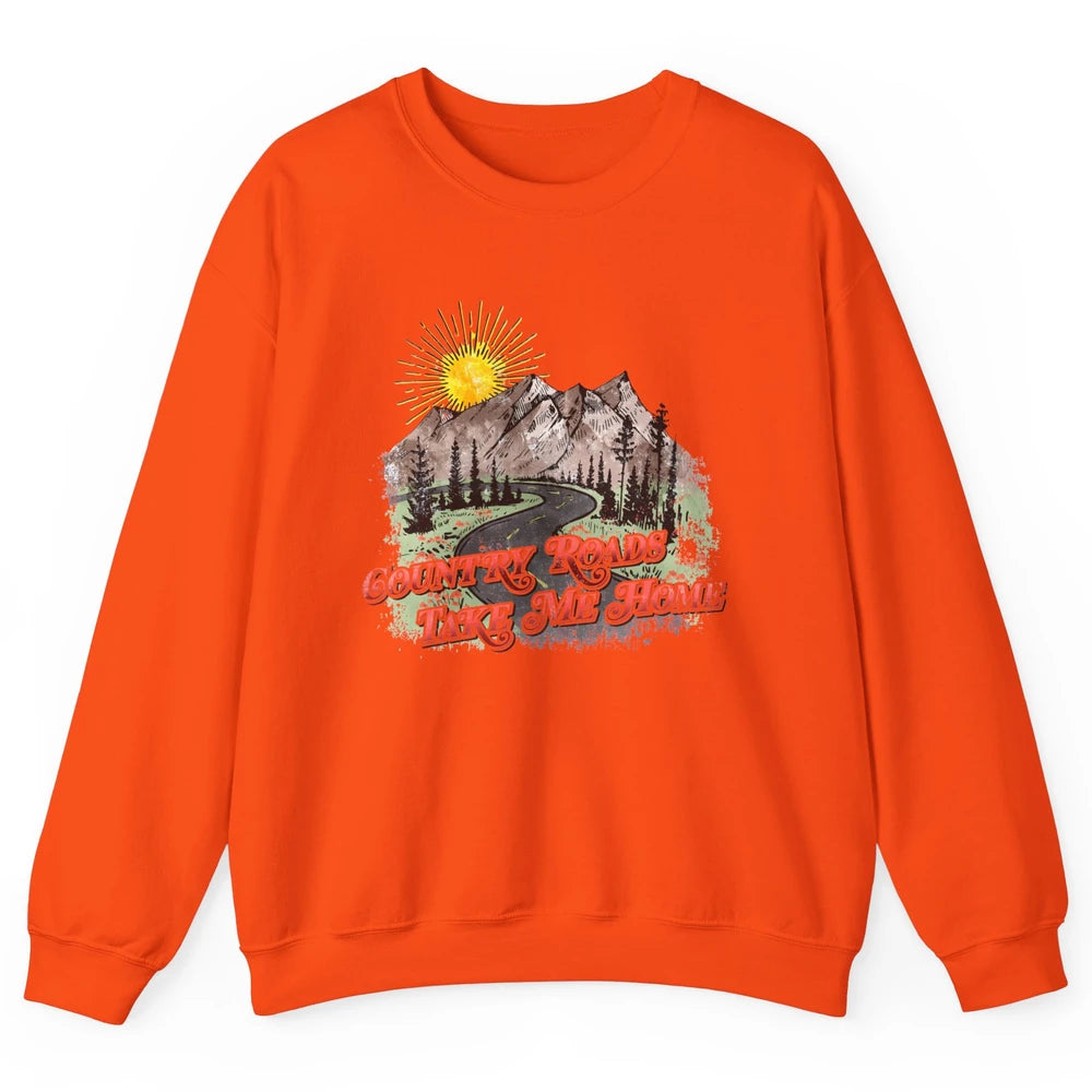 Retro Mountain Sunset Country Roads Take Me Home Western Unisex Crewneck Sweatshirt
