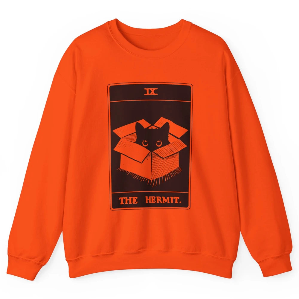 Retro Halloween Black Cat The Hermit Tarot Card Witchcraft Unisex Crewneck Sweatshirt