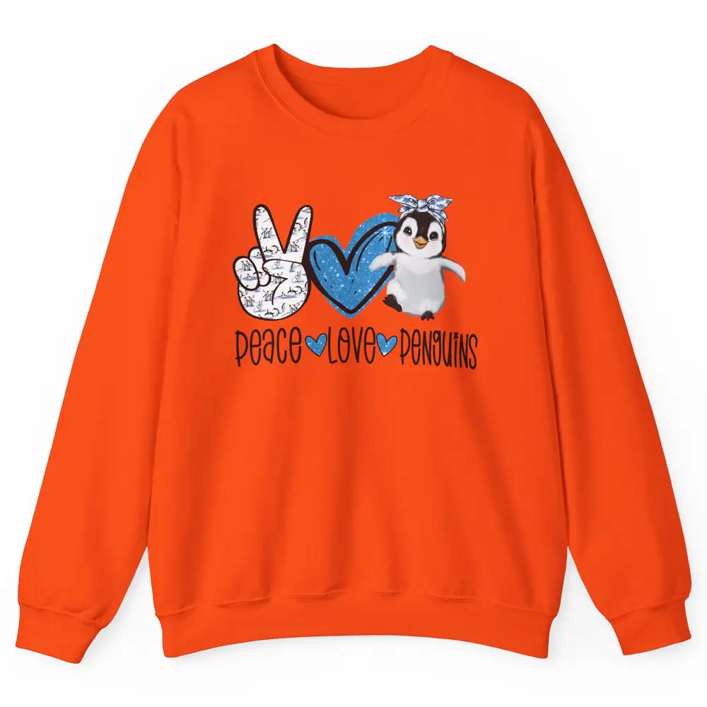 Peace Love Penguins With Headband Baby Penguins Lovers Gift Unisex Crewneck Sweatshirt