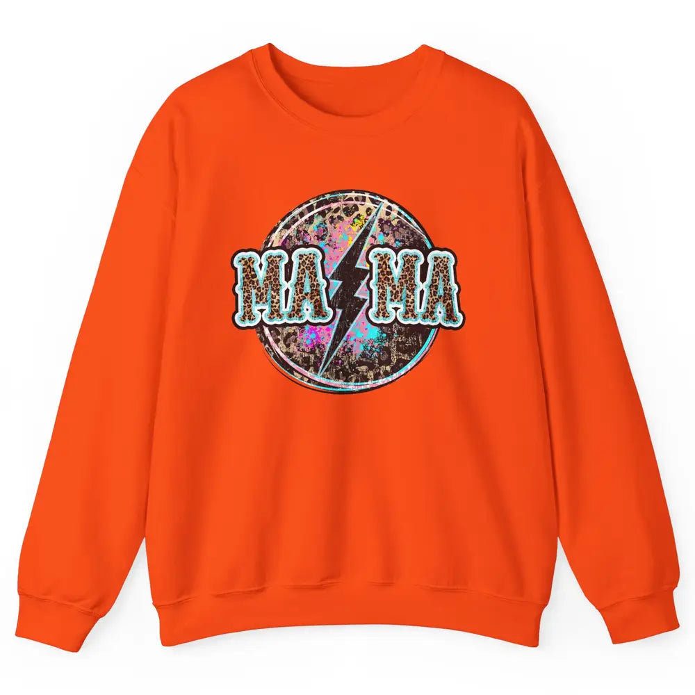 Retro Leopard Mama Lightning Bolt Western Country Bad Moms Unisex Crewneck Sweatshirt