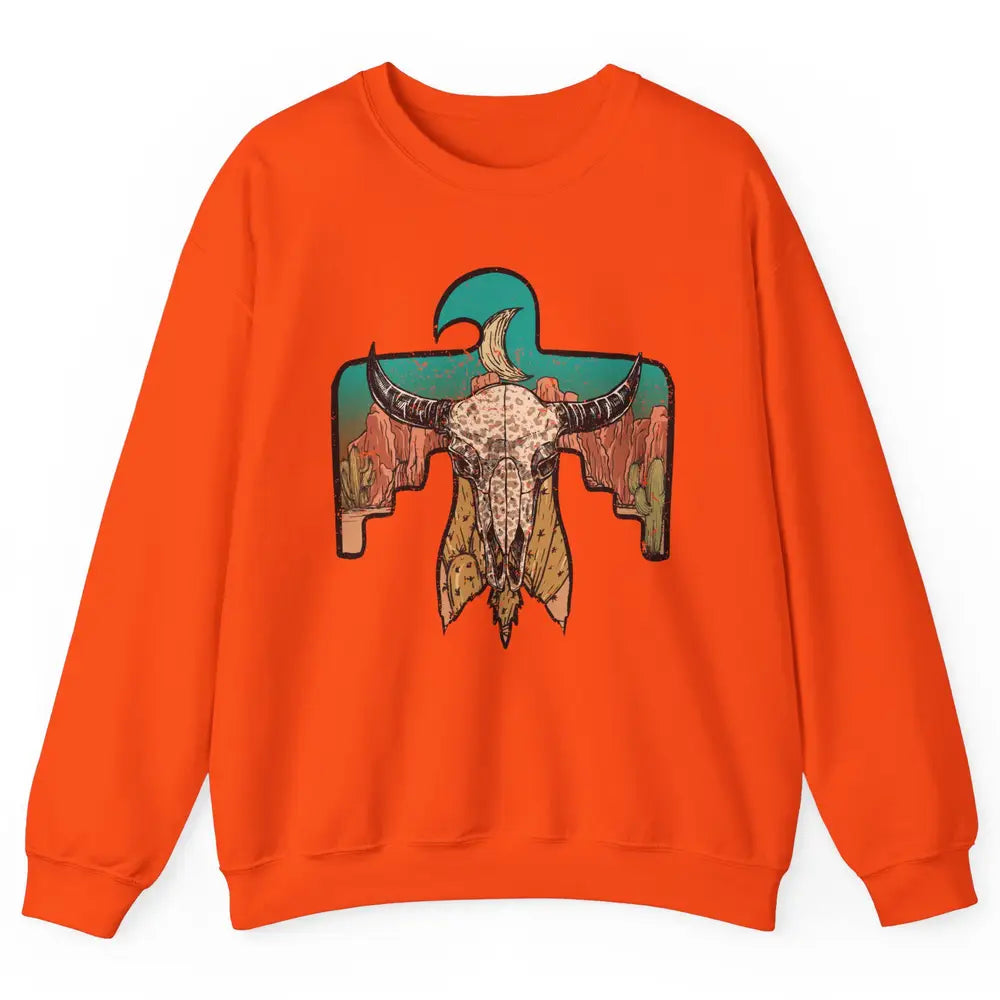 Retro Boho Bull Skull Desert Cactus Eagle Western Country Unisex Crewneck Sweatshirt