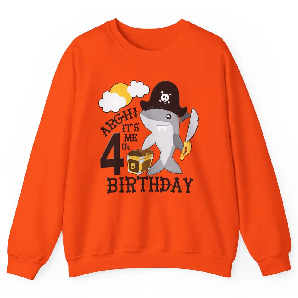 Pirate Shark 4th Birthday Party 4th Birthday Boy Girl Gift Unisex Crewneck Sweatshirt