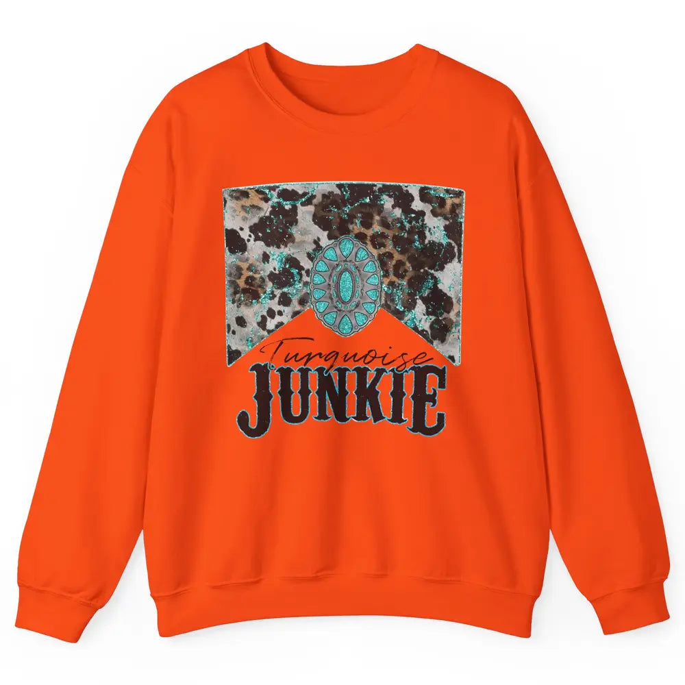 Retro Leopard Turquoise Junkie Gemstone Western Country Unisex Crewneck Sweatshirt