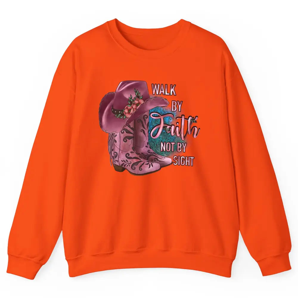 Retro Cowboy Boot Walk By Faith Not By Sight Western Cowgirl Unisex Crewneck Sweatshirt