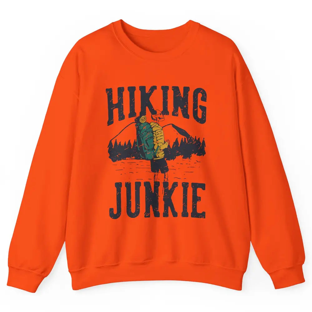 Retro Mountain Hiking Junkie Skeleton Nature Exploring Hiker Unisex Crewneck Sweatshirt