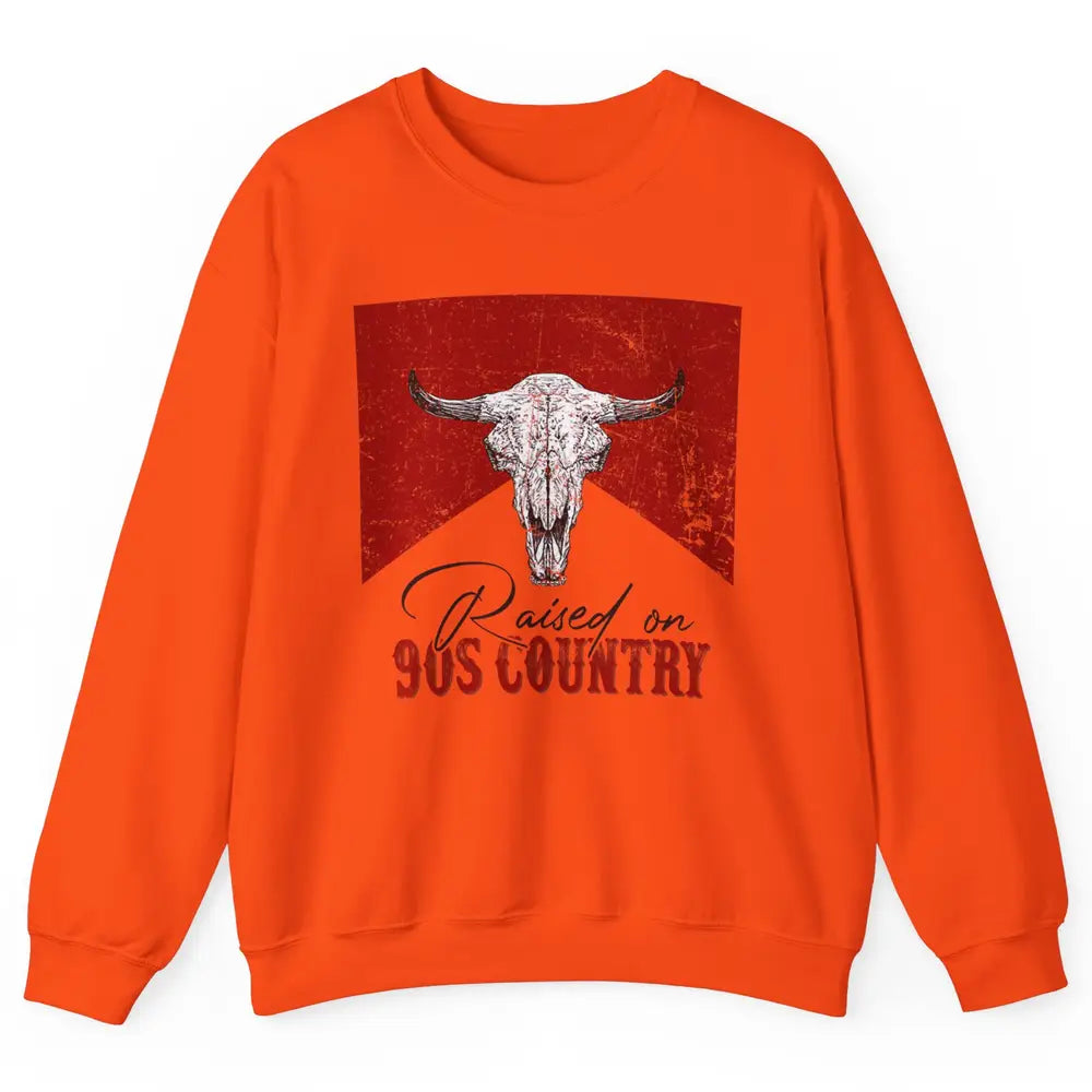 Raised On 90s Country Bull Skull Retro Western Country Rodeo Unisex Crewneck Sweatshirt
