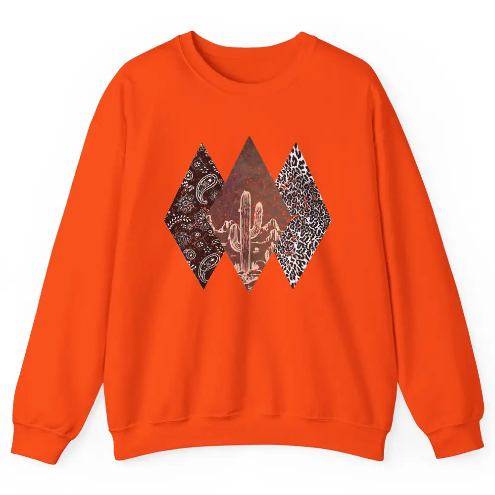 Retro Leopard Desert Cactus Sunset Western Country Cowgirl Unisex Crewneck Sweatshirt
