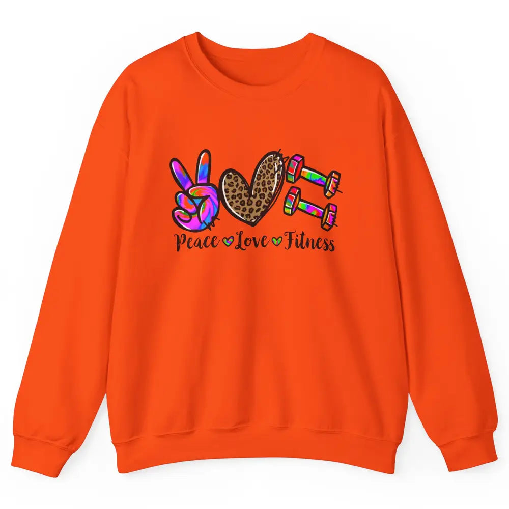 Peace Love Fitness Leopard Tie Dye Workout Gym Trainer Gift Unisex Crewneck Sweatshirt