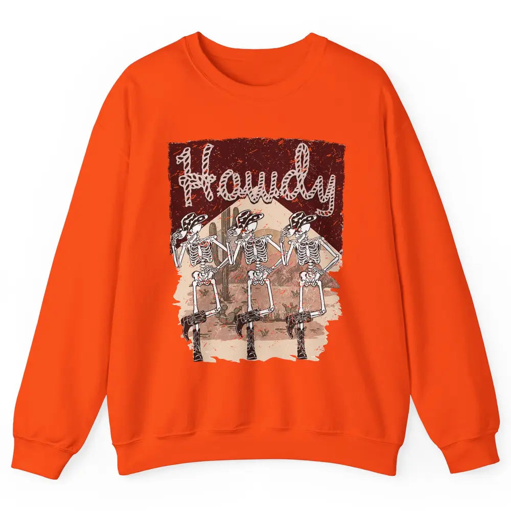 Retro Desert Cowboy Skeleton Dancing Howdy Western Halloween Unisex Crewneck Sweatshirt