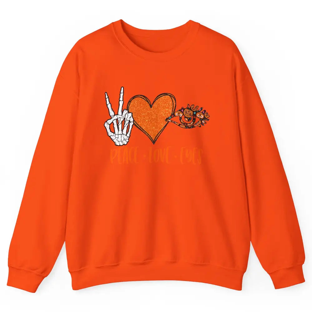 Optician Halloween Peace Love Eyes Optometrist Pumpkin Gift Unisex Crewneck Sweatshirt