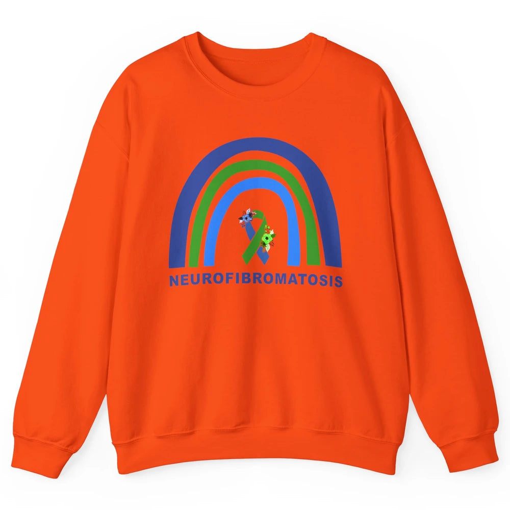 Neurofibromatosis Awareness Floral Green Blue Ribbon Rainbow Unisex Crewneck Sweatshirt