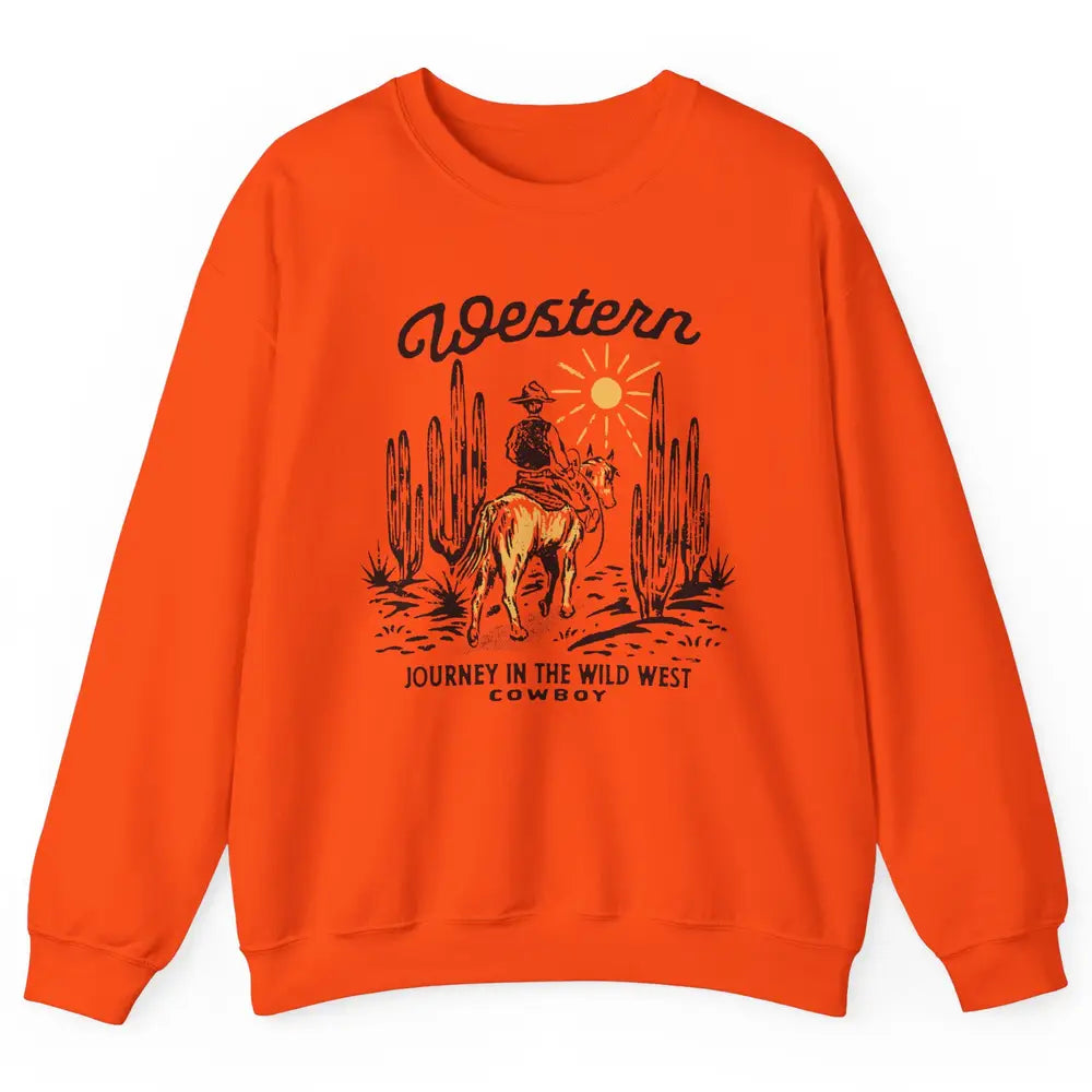 Retro Cowboy Riding Desert Sunset Western Journey Wild West Unisex Crewneck Sweatshirt