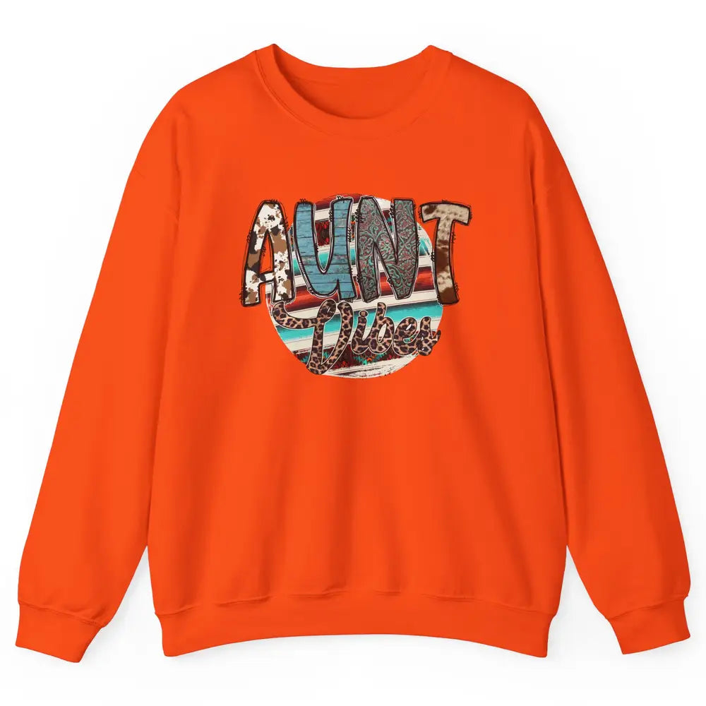 Retro Aunt Vibes Western Aunt Cowhide Leopard Auntie Gift Unisex Crewneck Sweatshirt
