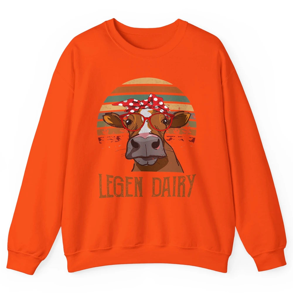 Retro Funny Highland Cow Legend Dairy Heifer Farm Animal Unisex Crewneck Sweatshirt