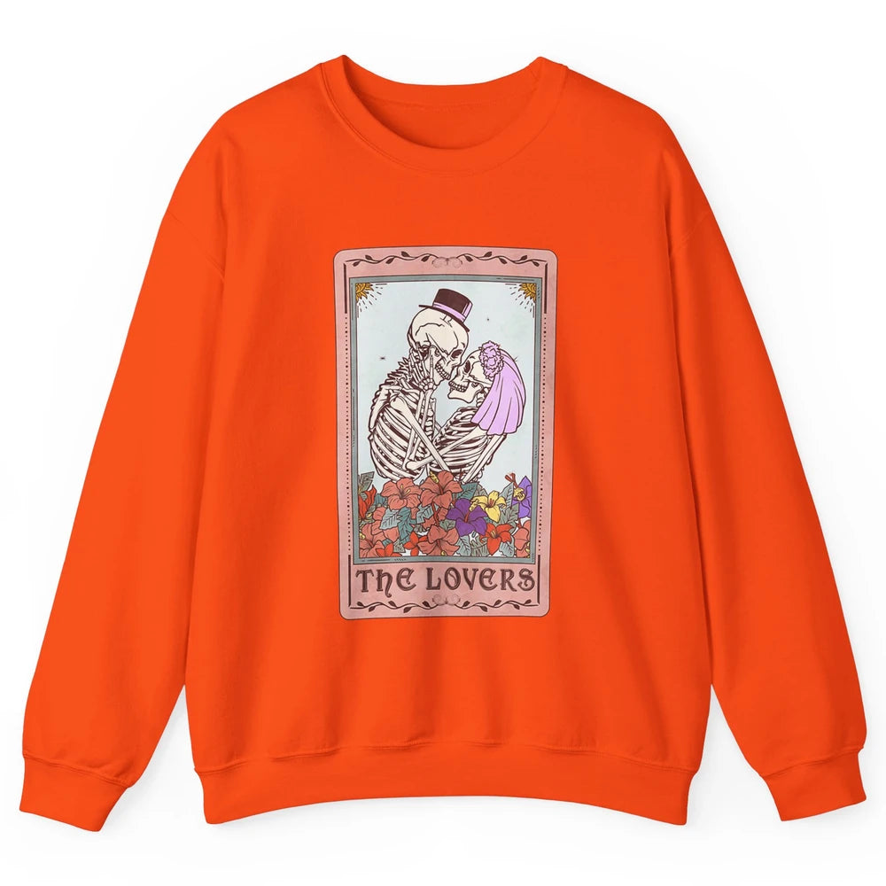 The Lovers Funny Skeleton Couple Tarot Card Vintage Valentine Astrology Goth Skull Lover Floral Heart Unisex Crewneck Sweatshirt