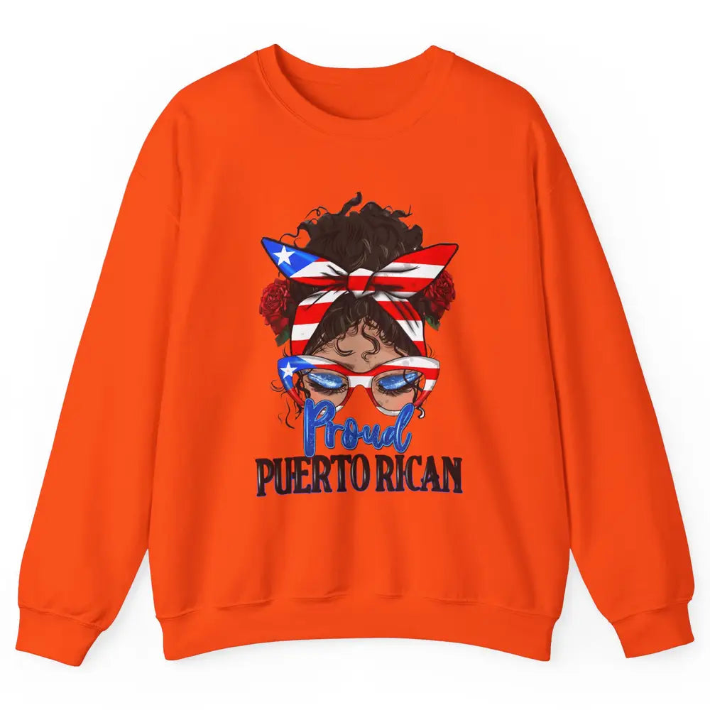 Proud Puerto Rican Girl Messy Bun Hair Puerto Rico Flag Unisex Crewneck Sweatshirt