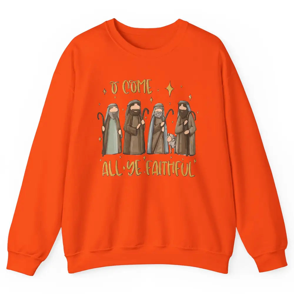 Retro Christmas O Come All Ye Faithful Christian Jesus Faith Unisex Crewneck Sweatshirt