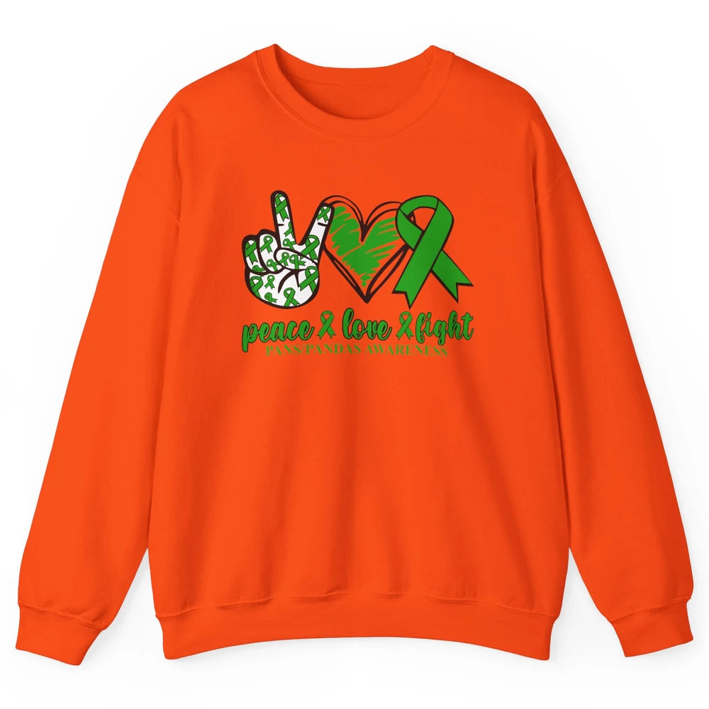 PANS/PANDAS Awareness Green Ribbon Peace Love Cure Unisex Crewneck Sweatshirt
