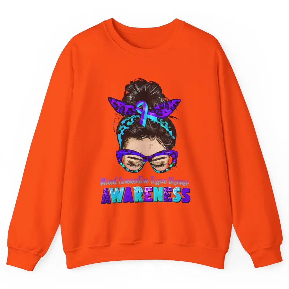 Mixed Connective Tissue Disease Ribbon Leopard Messy Bun Mom Unisex Crewneck Sweatshirt