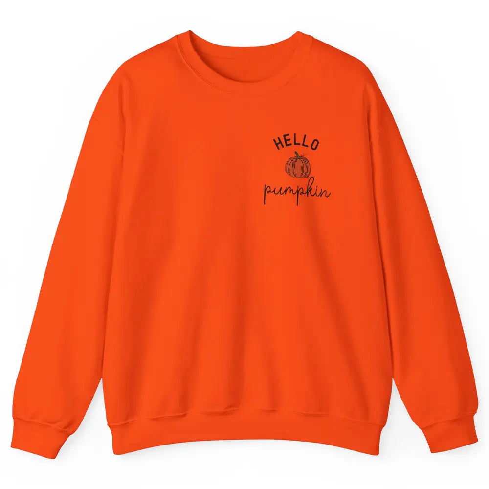 Pumpkin Halloween Hello Pumpkin Fall Thanksgiving Pocket Unisex Crewneck Sweatshirt