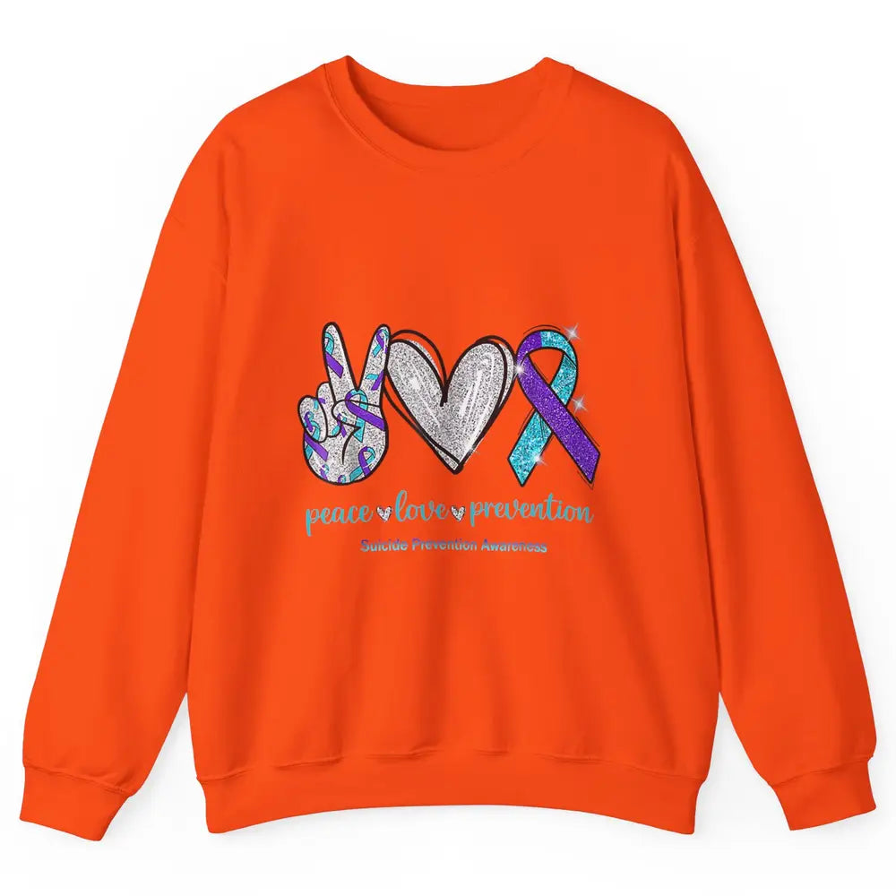 Peace Love Teal Purple Ribbon Suicide Prevention Awareness Unisex Crewneck Sweatshirt