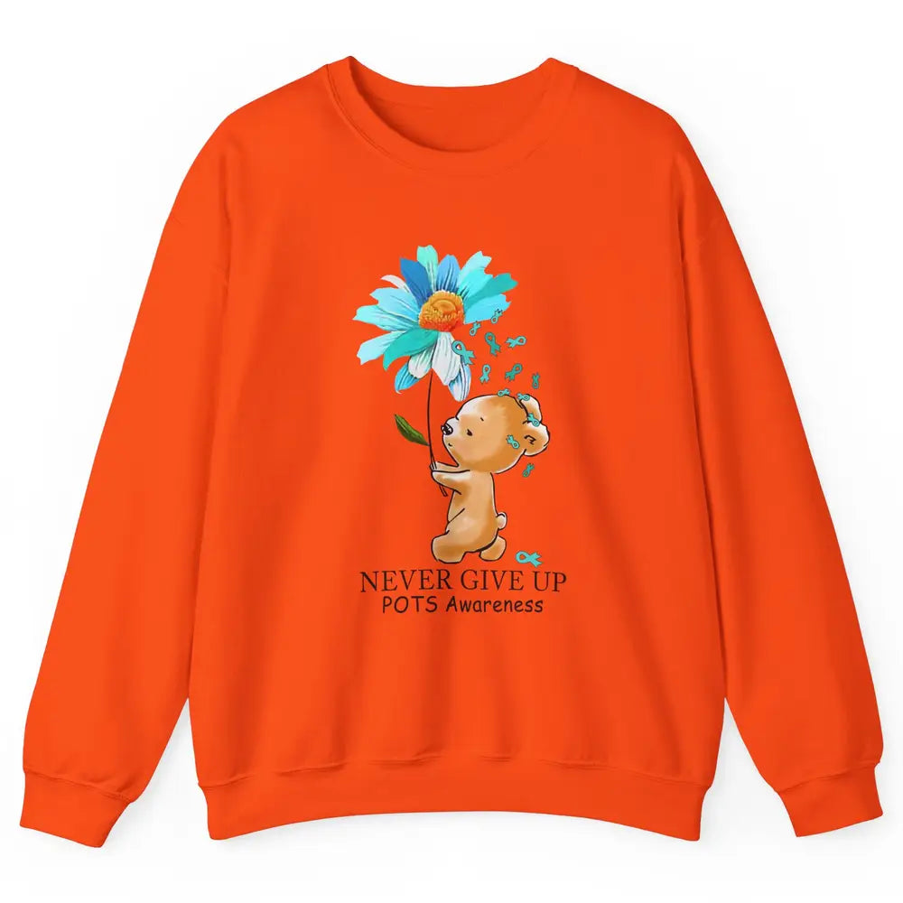 POTS Awareness Keep Going Daisy Bear Turquoise Sunflower Unisex Crewneck Sweatshirt