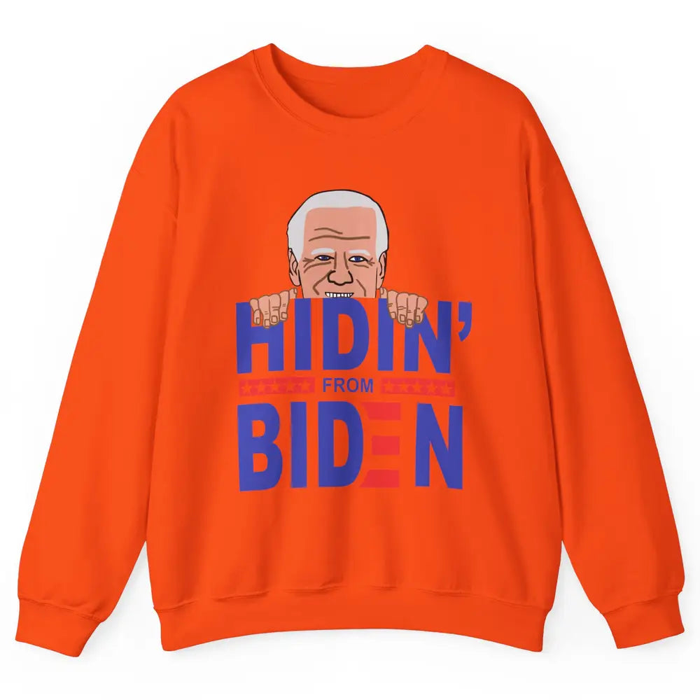 Retro Funny Joe Biden Hiding From Biden Anti Liberal US Flag Unisex Crewneck Sweatshirt