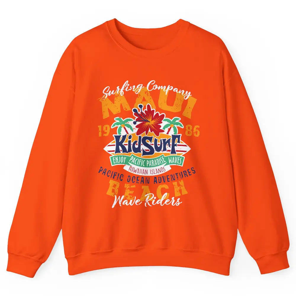 Retro Maui Island 1986 Hawaii Kid Surfing Pacific Paradise Unisex Crewneck Sweatshirt