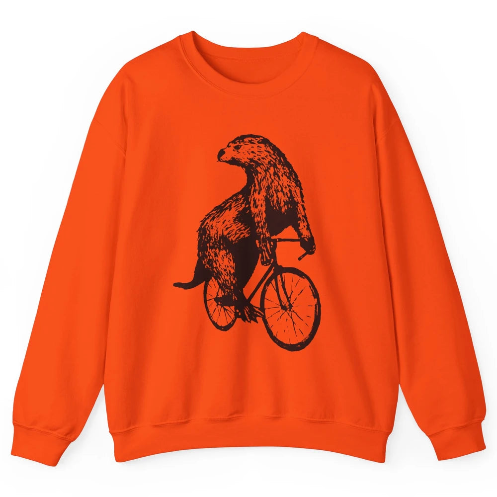 Otter Riding A Bicycle Funny Bike Rider Cute Otters Vintage Unisex Crewneck Sweatshirt