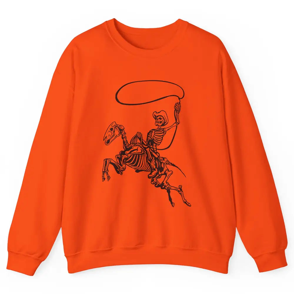 Retro Cowboy Skeleton Lassoing Western Country Horse Lovers Unisex Crewneck Sweatshirt