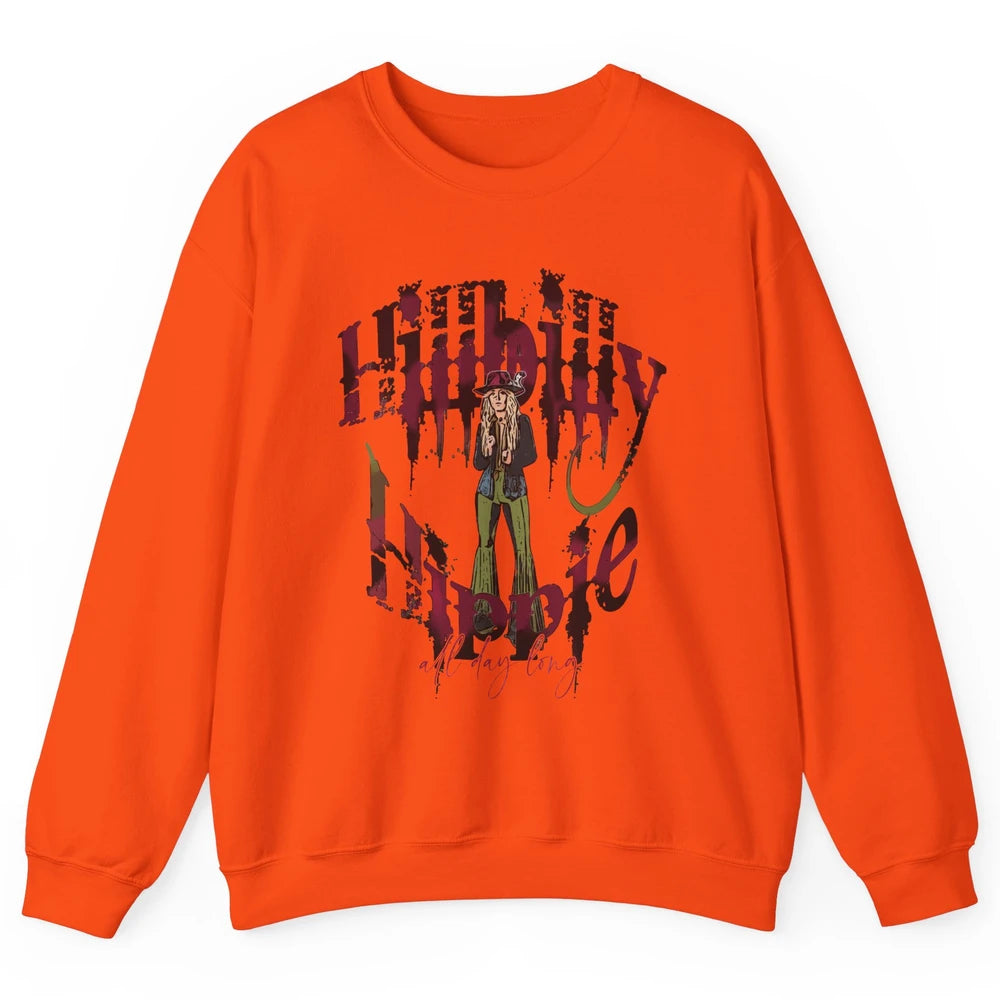 Retro Cowgirl Hillbilly Hippie All Day Long Western Country Unisex Crewneck Sweatshirt