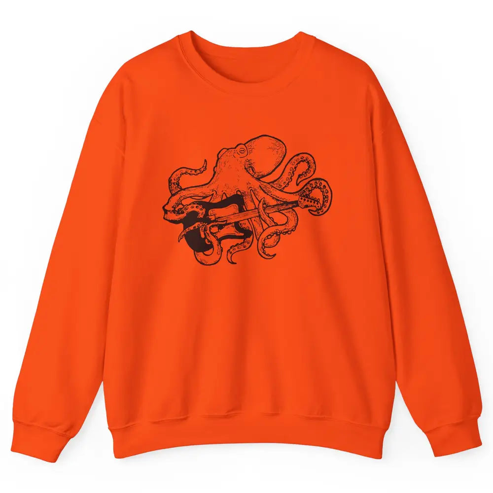 Retro Octopus Electric Guitar Octopus Guitarist Musician Unisex Crewneck Sweatshirt